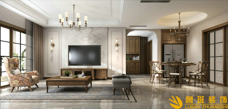 碧華鄰135平美式裝修設計客廳