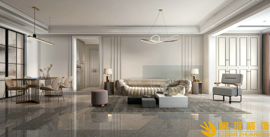 盛和林語105平時(shí)尚輕奢裝修設(shè)計(jì)客廳