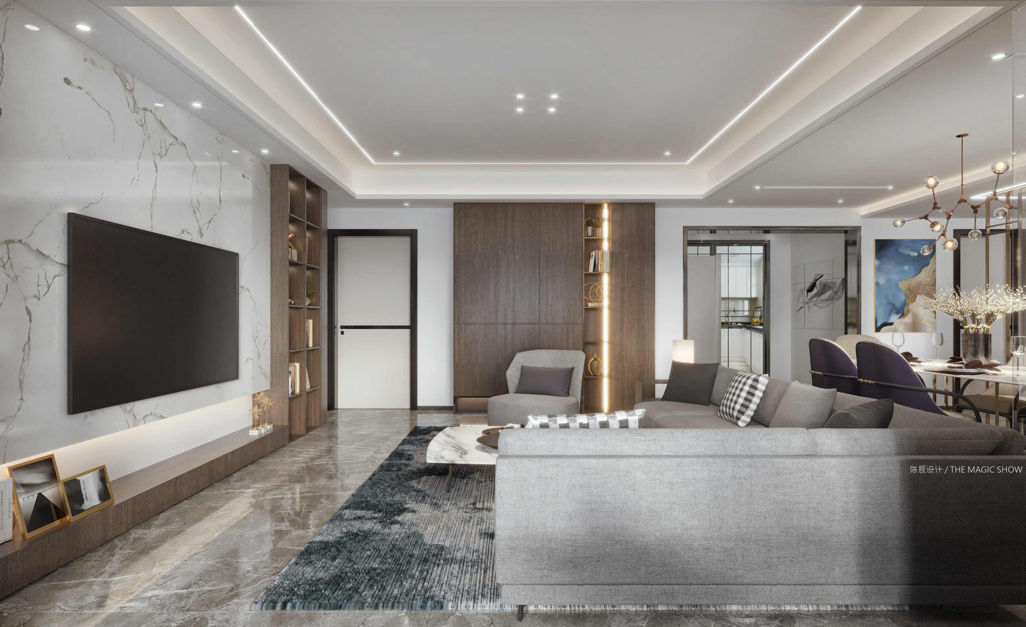 海棠時代廣場150平方米 三室兩廳 現代輕奢客廳1