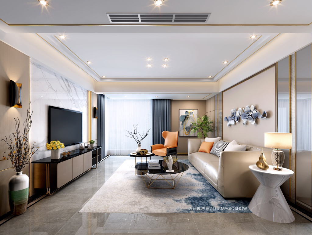 錦繡花園150平方米 三室兩廳 現(xiàn)代輕奢客廳