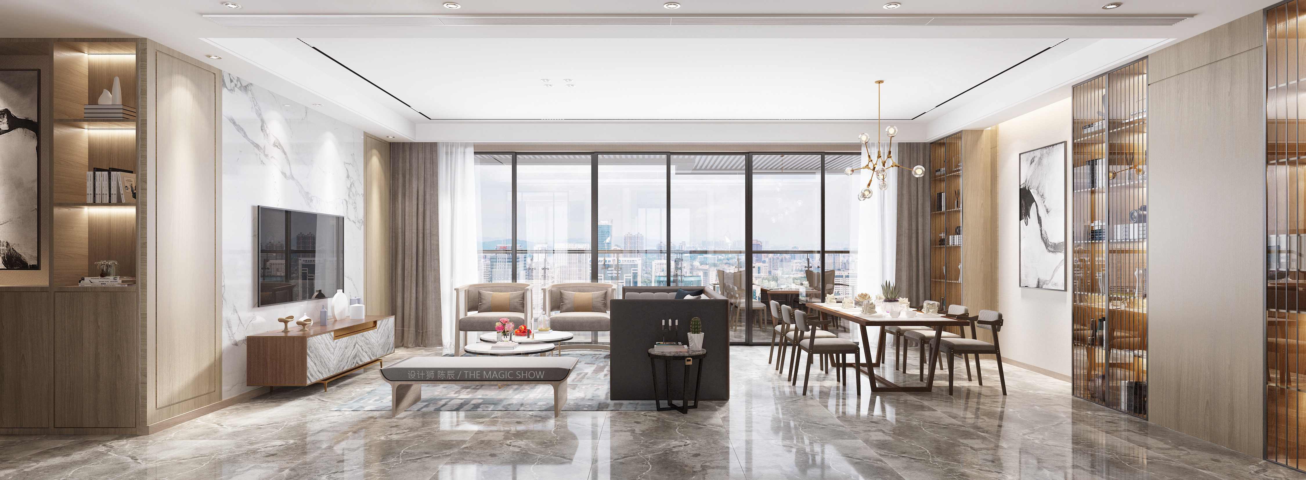 蔚藍卡地亞花園城175平方米 四室兩廳 現代中式客廳