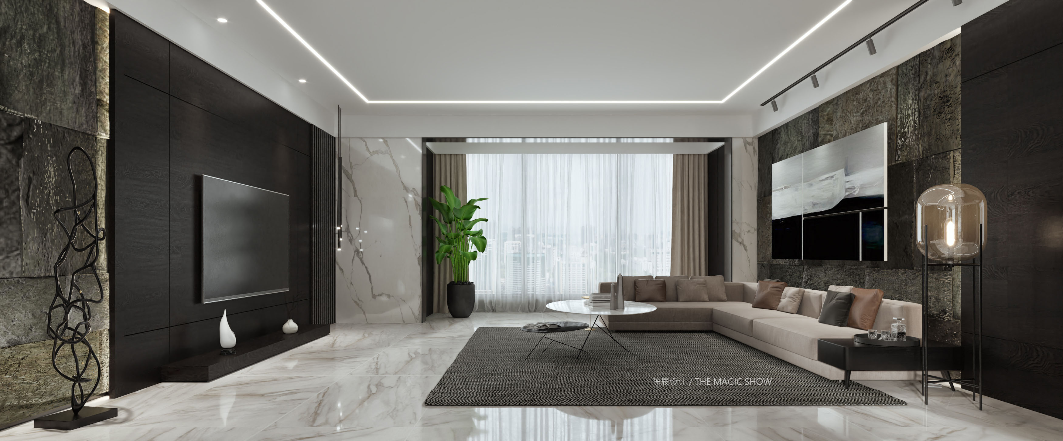 中環豐錦180平方米 三室兩廳 現代輕奢客廳1