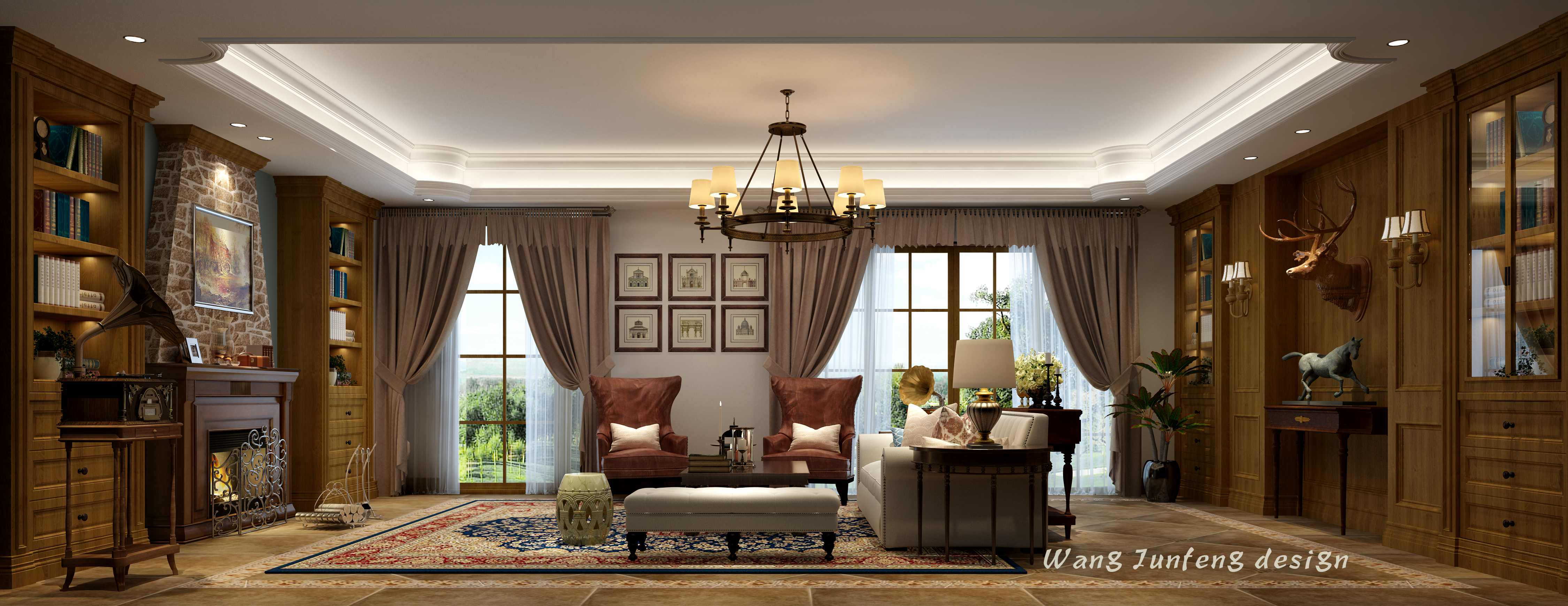 悠山郡 五室三廳520㎡美式風格客廳