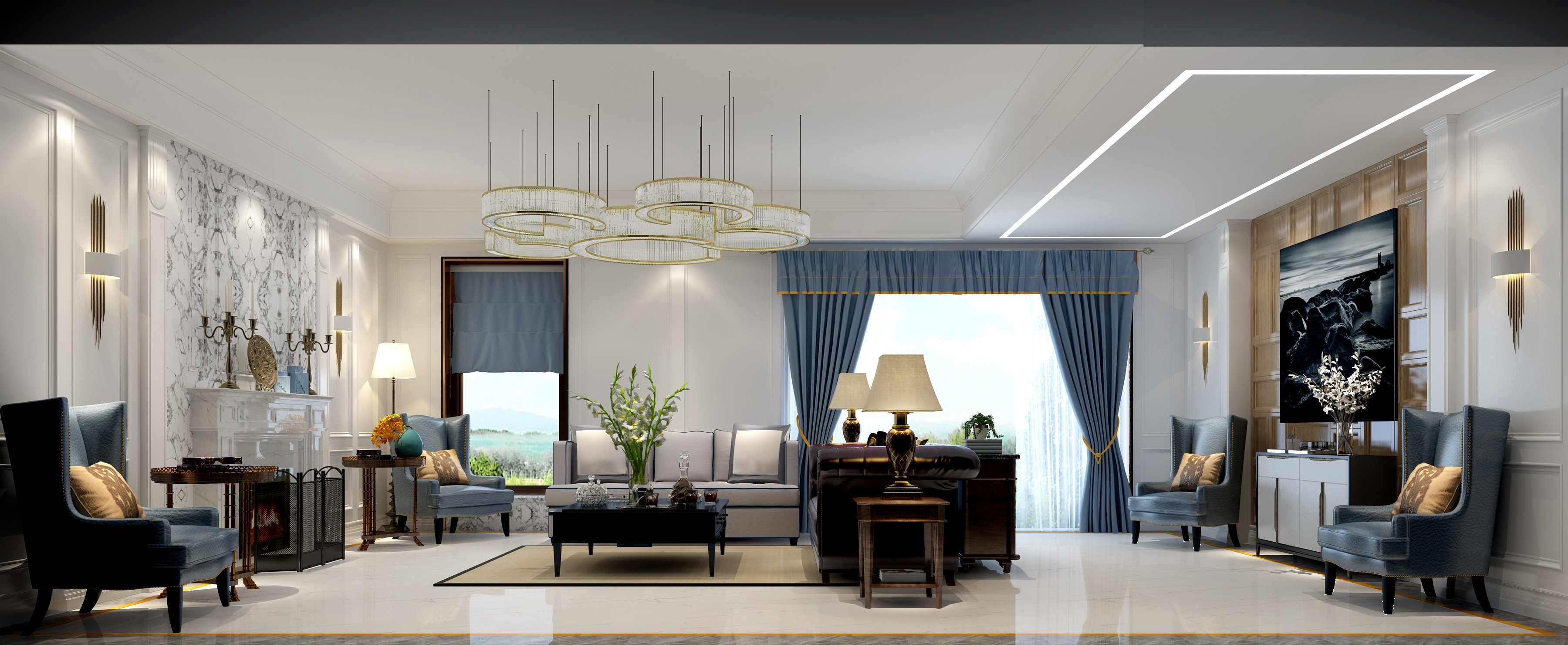 悠山郡 五室三廳520㎡混搭風格客廳