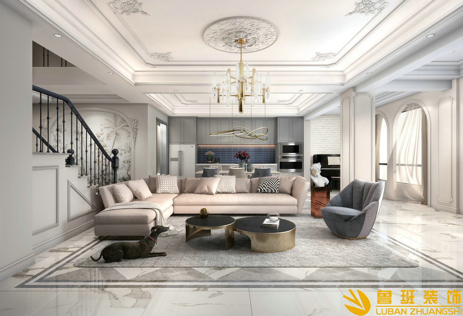 長灘壹號360平混搭別墅設計裝修客廳