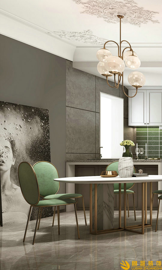 中州中央公園120平法式設(shè)計裝修餐廳一角