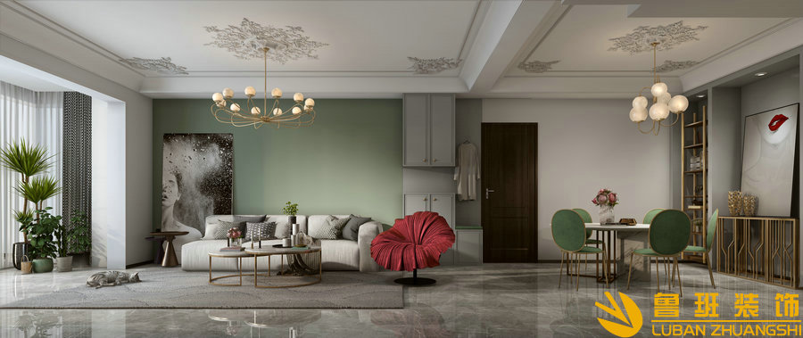 中州中央公園120平法式設(shè)計裝修客廳沙發(fā)