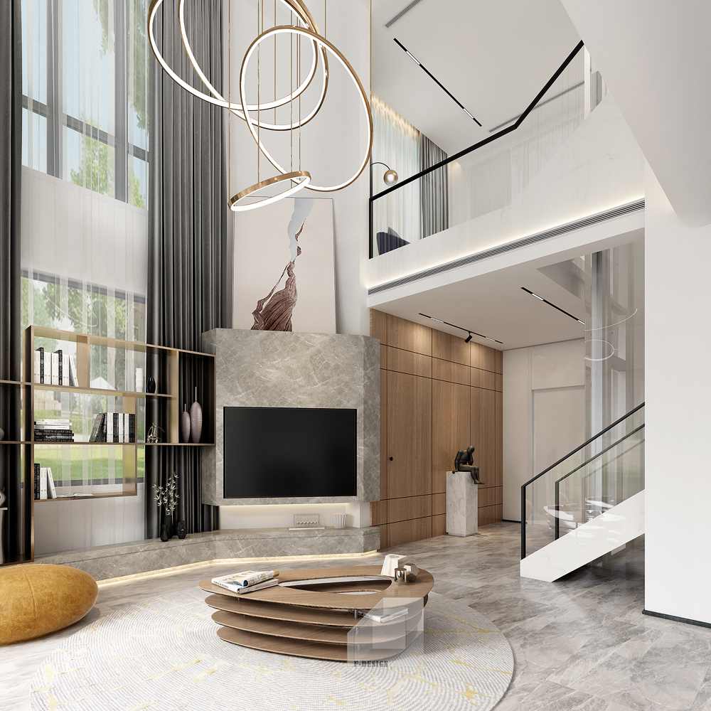 麓湖沉香谷420平風格現代極簡客廳1