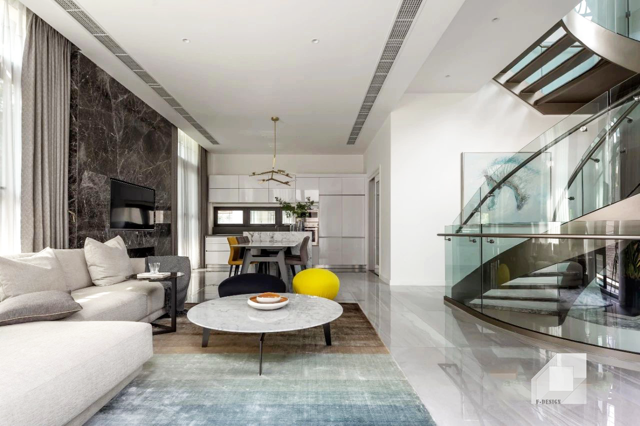 麓湖沉香谷400平現(xiàn)代簡約實景案例呈現(xiàn)客廳1