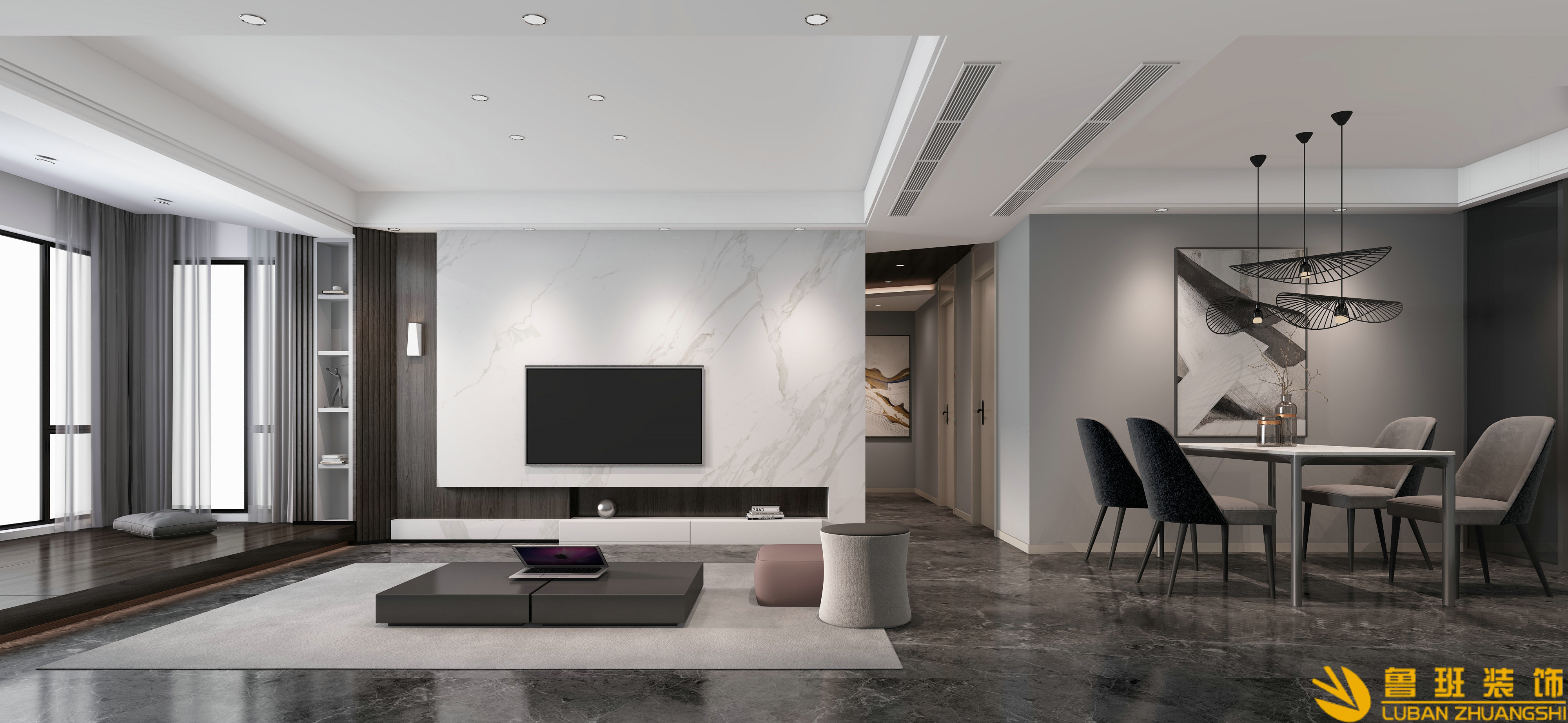 保利國賓首府三室90平現(xiàn)代風(fēng)格客廳