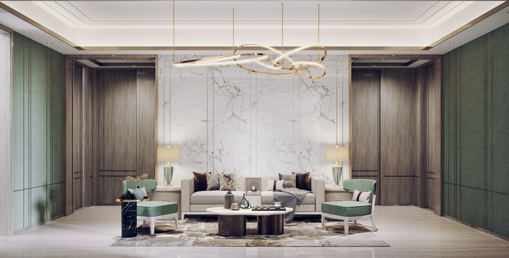 南湖國際珍湖大平層魯班設計裝修客廳