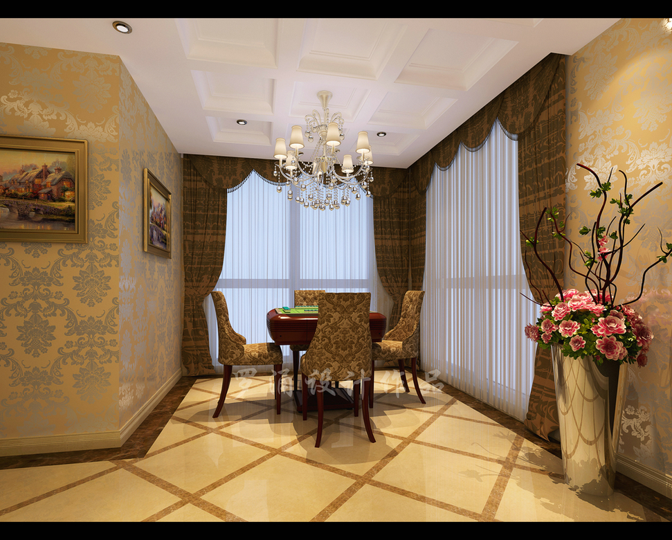 恒大金碧天下疊拼別墅設(shè)計麻將室