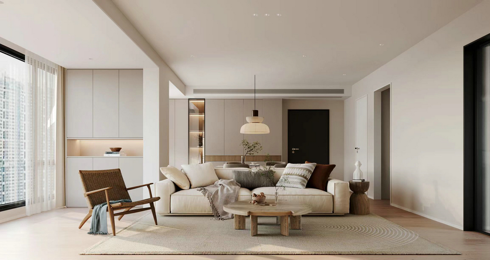 北辰南湖香麓140平方中戶型裝修設計客廳全景