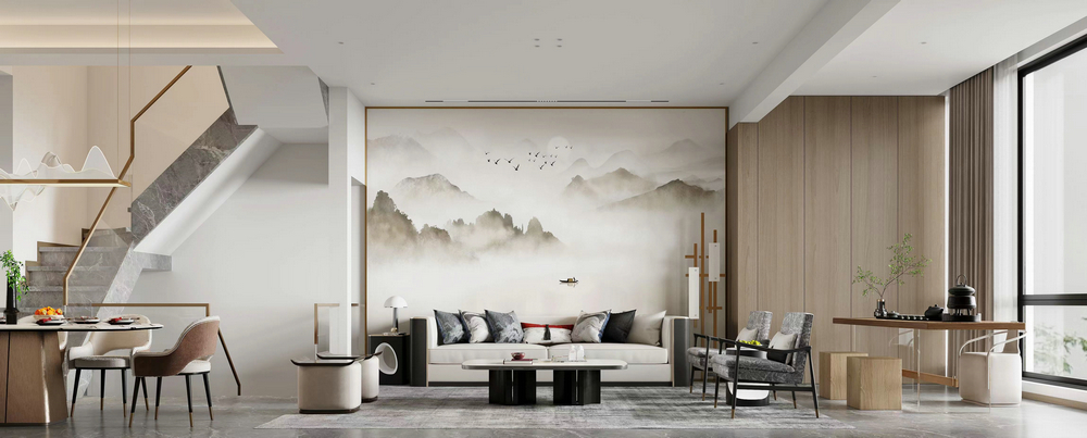 東源湖光樾墅230平設(shè)計(jì)裝修客廳