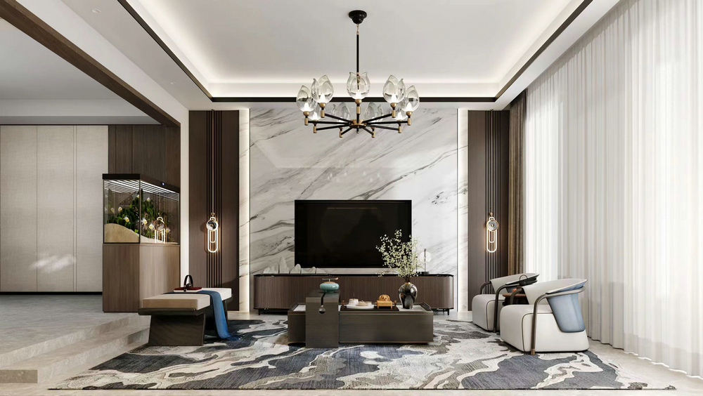 龍湖悠山郡400平中式別墅設計客廳