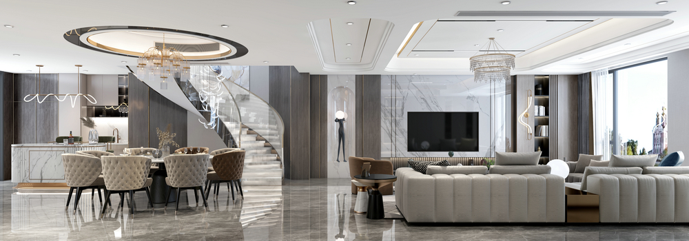 香楠國際300平現代輕奢設計客廳