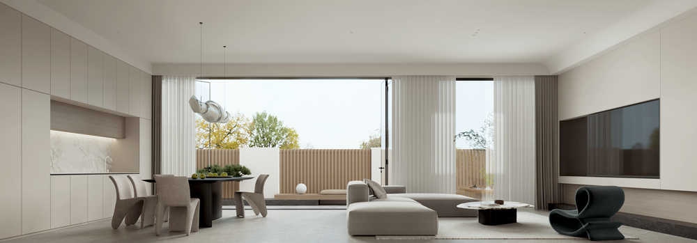 中南樾府現代極簡別墅設計一樓客廳