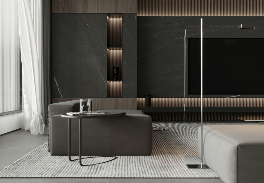 宸光和悅疊拼別墅意式風格設計電視墻