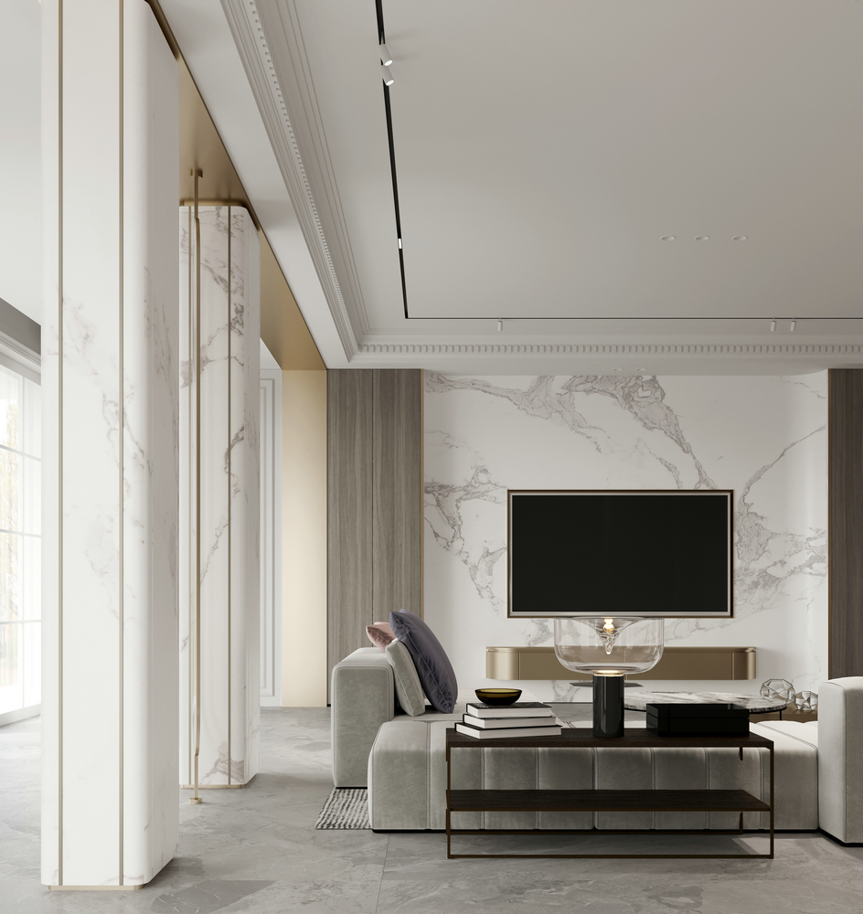 亞特蘭蒂斯現代法式別墅設計客廳墻