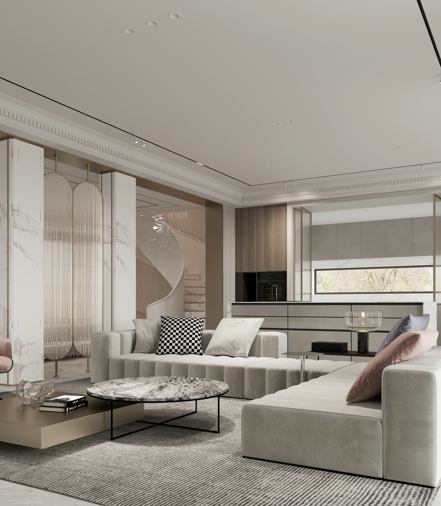 亞特蘭蒂斯現代法式別墅設計電視墻