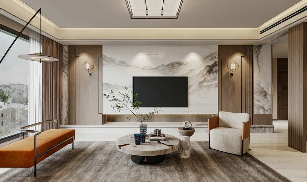 廣州越秀和樾府新中式設計客廳