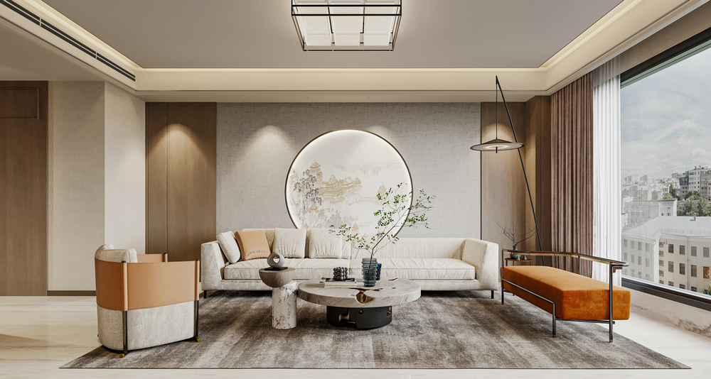 廣州越秀和樾府新中式設計客廳背景