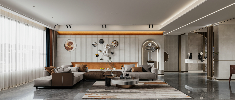 蘭香湖壹號230平現代輕奢設計客廳
