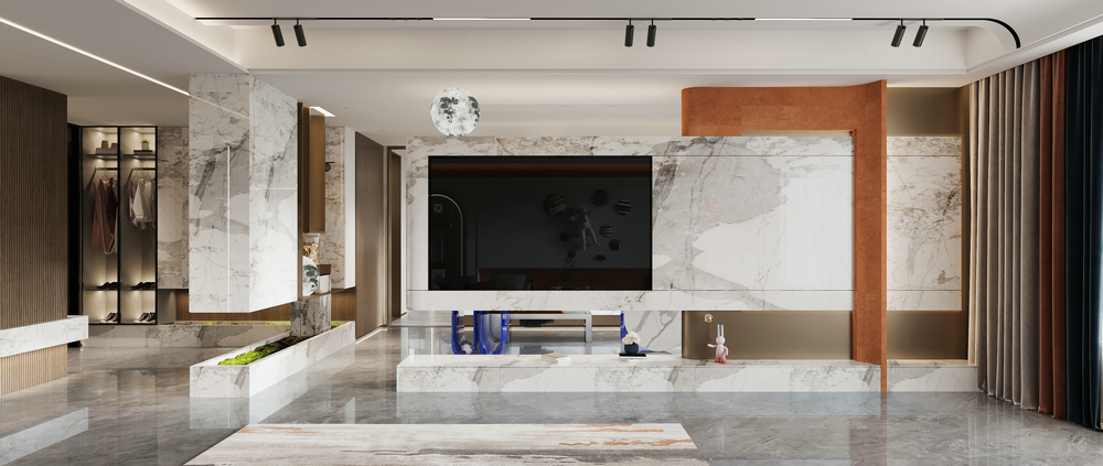 蘭香湖壹號230平現代輕奢設計客廳正面