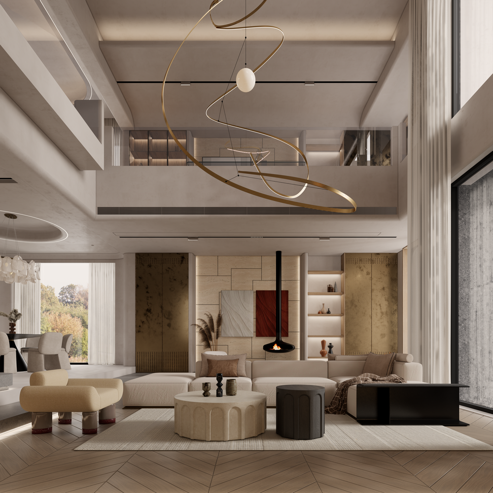 北京城建龍樾灣500平聯排別墅設計客廳背景