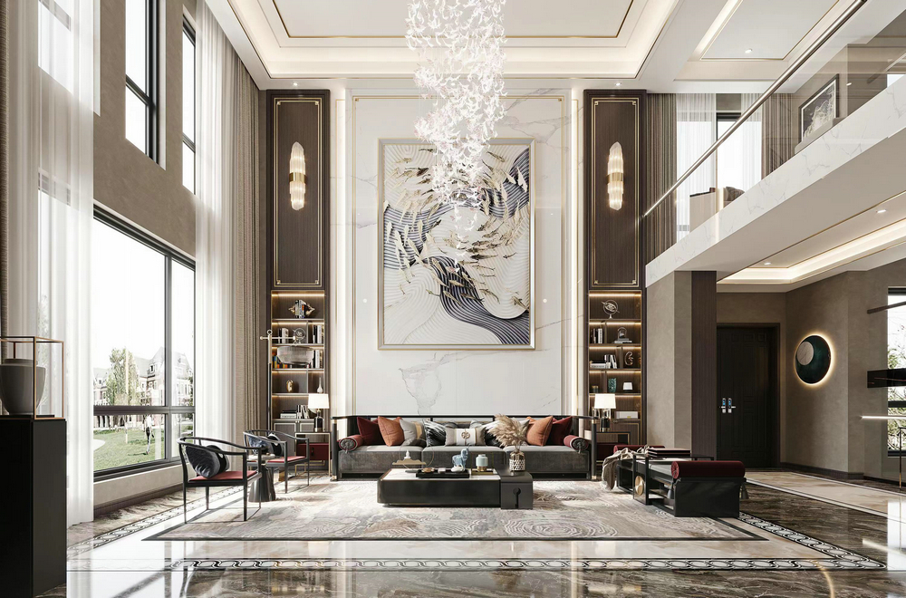 芙蓉古城800平方新中式設計客廳背景墻