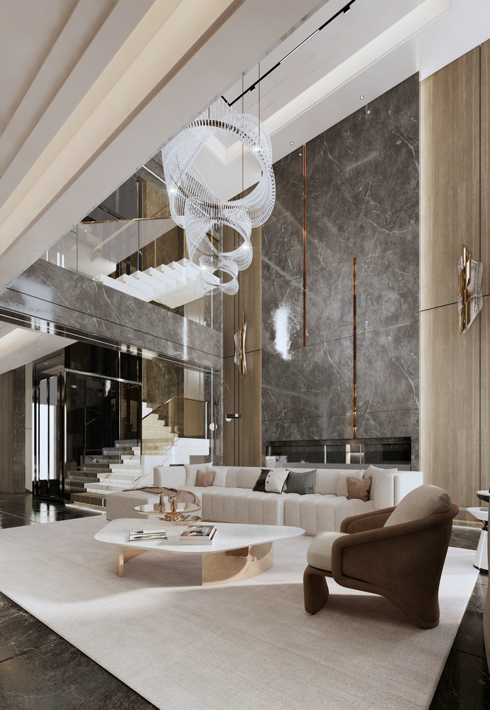 湖南常德500平聯排別墅設計客廳吊燈