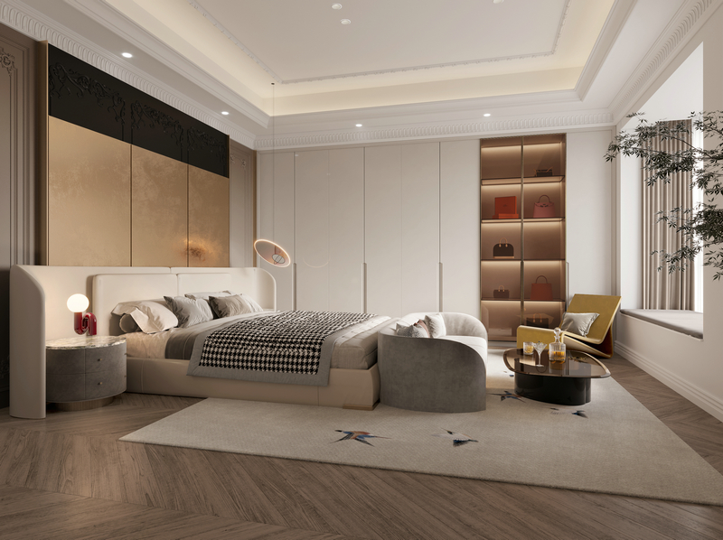 北辰香麓180平現(xiàn)代法式臥室