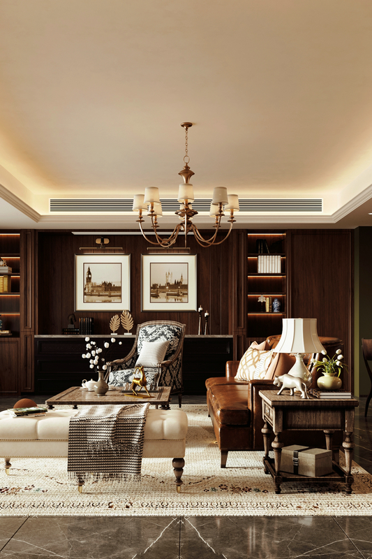 建發央璽200平美式復古設計沙發區