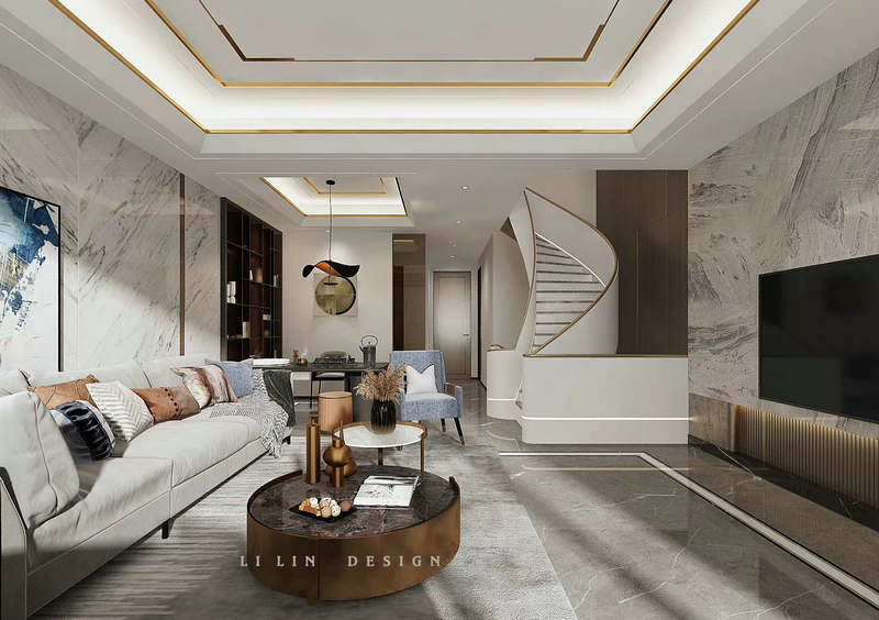 萬科五龍山400平別墅輕奢設計客廳