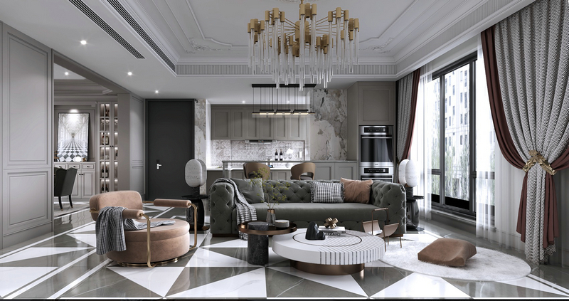 成都后花園380平法式風格設(shè)計客廳