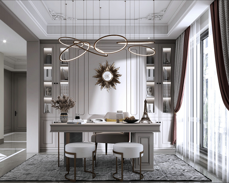 成都后花園380平法式風格設(shè)計書房