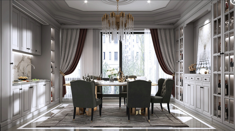 成都后花園380平法式風格設(shè)計餐廳