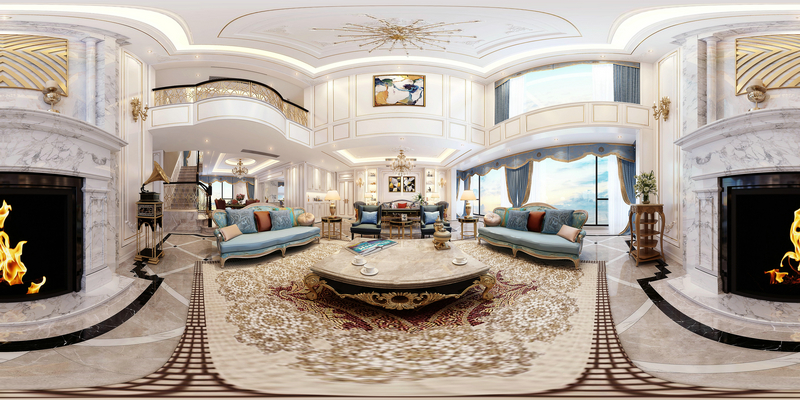 雅居樂500平歐式設計客廳全景