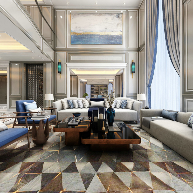 萬科翡翠谷600平美式輕奢設計客廳