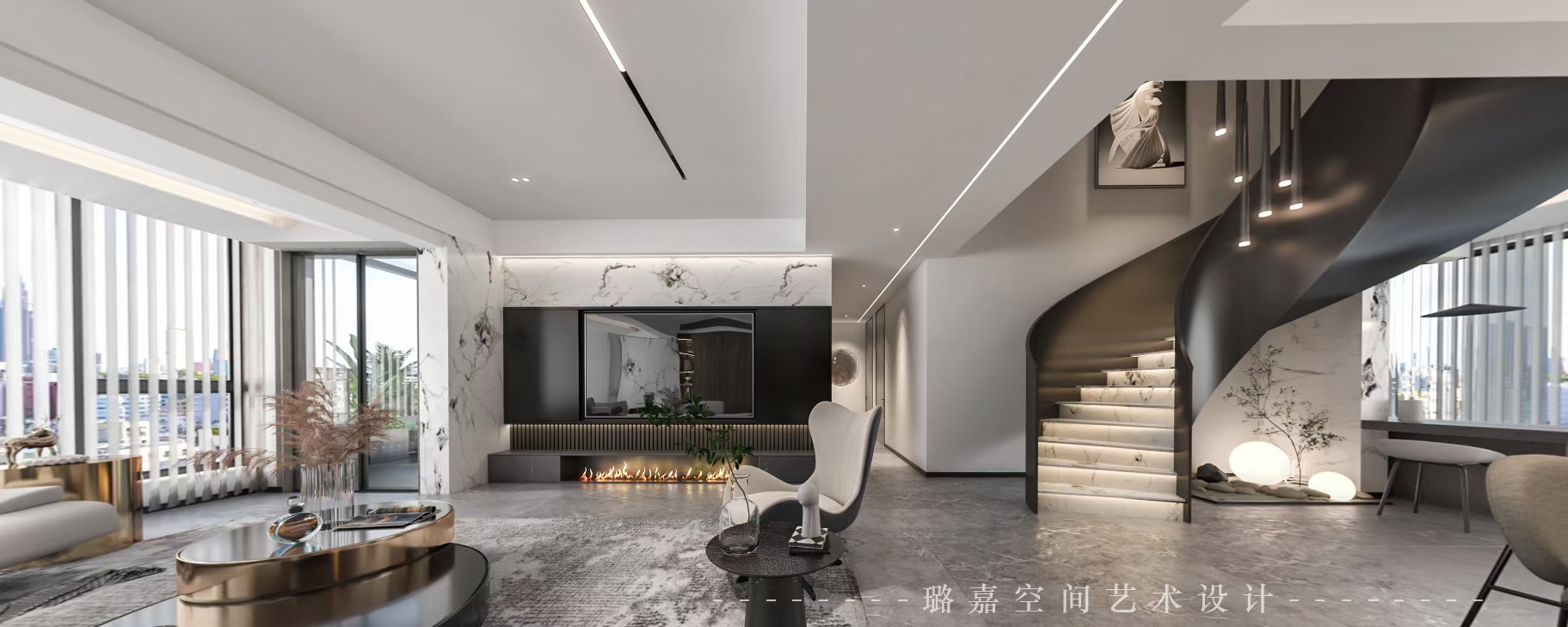 臥龍谷玖號260平躍層設計客廳