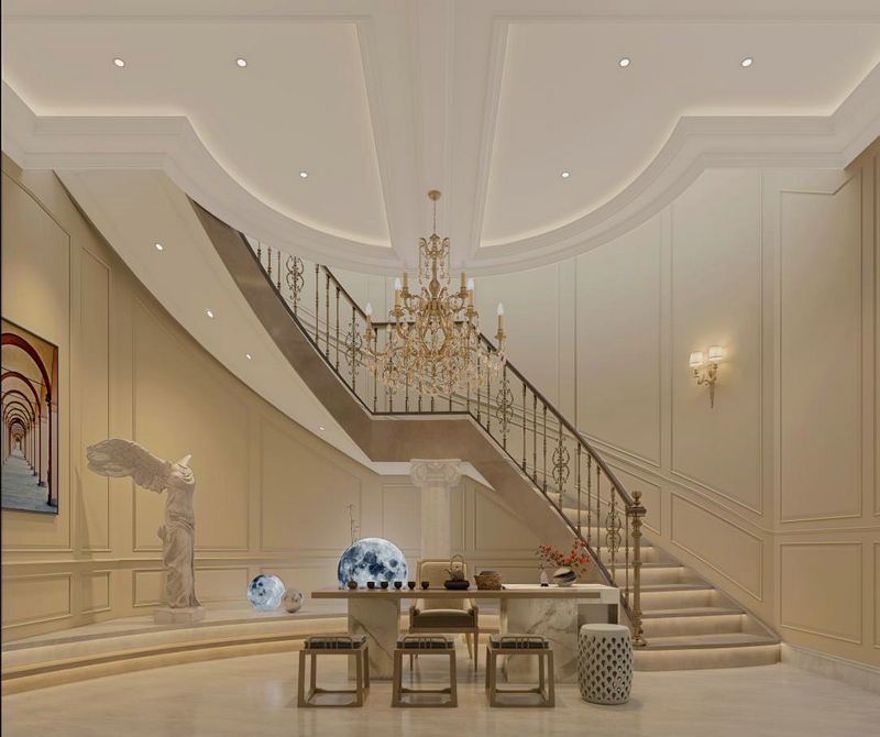 電建·洺悅府800平別墅設計樓梯間