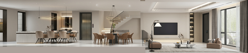 棠湖泊林城-現代輕奢-別墅設計客餐廳