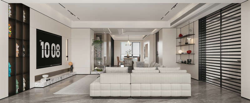 中州錦城湖180平|現代極簡客廳