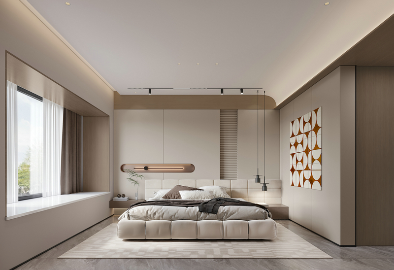 中州錦城湖180平|現代極簡主臥